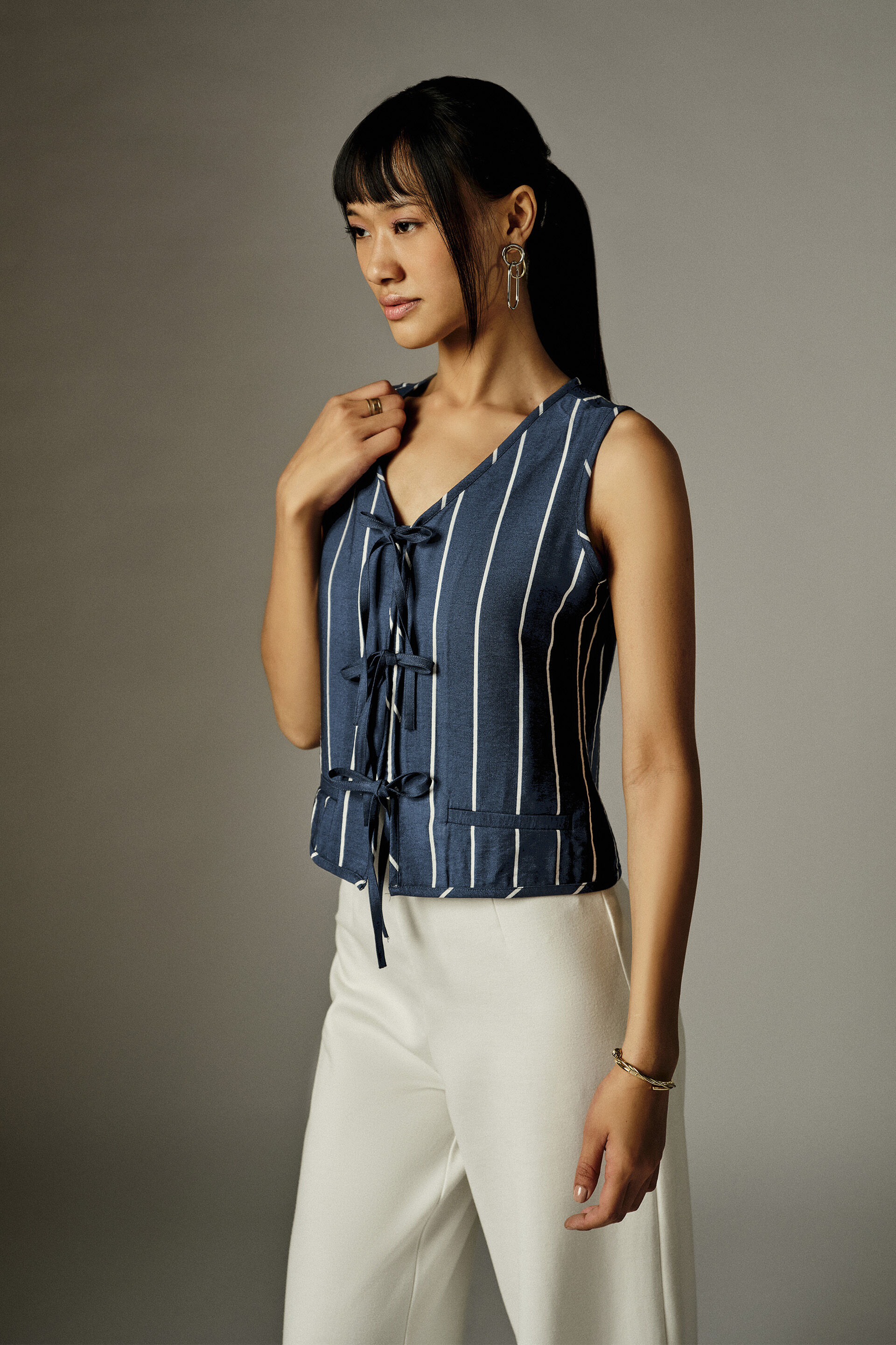 Rona Navy Striped Top, Navy Blue, image 4